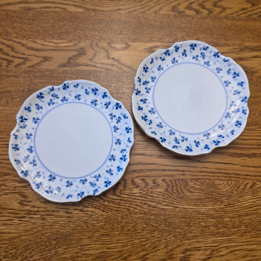 2pc‎ I Godinger Blue Clover Floral Scalloped Edge Dessert Plates 6" Cottage